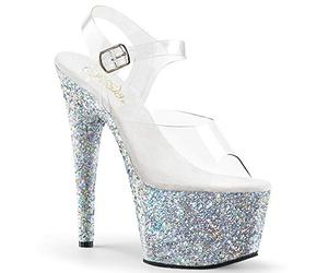 Pleaser Damen Adore-708lg Offene Sandalen, Clear/Aqua Glitter, Clear/Slv Multi Glitter, 36 EU