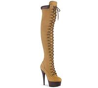 Pleaser Damen DELIGHT-3000TL Plateau High Heels Stiefelette Nubuk Lederimitat Tan 35 EU