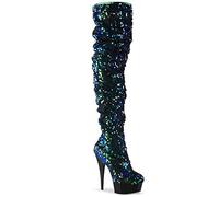 Pleaser Damen DELIGHT-3004 Plateau High Heels Overknee Stiefel Pailletten Grün 36 EU