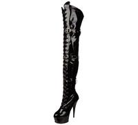 PLEASER DELIGHT-3028, Damen Over-Knee Stiefel, Schwarz (Schwarz (Blk Str Pat/Blk)), 40 EU (7 Damen UK)