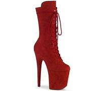 Pleaser Damen FLAMINGO-1050FS Plateau High Heels Stiefelette Velours Rot 37 EU