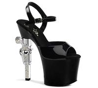 Pleaser Damen Revolver-709 Sandale mit Knöchelriemen, Schwarz/Schwarz, 40 EU