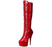PLEASER DELIGHT-2023, Damen Langschaft Stiefel, Rot (Rot (Red STR Pat/Red)), 37 EU (4 Damen UK)