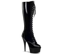 Pleaser DELIGHT-2023, Damen Langschaft Stiefel, Schwarz (Schwarz (Blk Str Pat/Blk)), 39 EU (6 Damen UK)