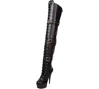 Pleaser Damen DELIGHT-3028 Kurzschaft Stiefel, Schwarz (Schwarz (Blk STR Faux Leather/Blk Matte)