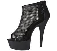 Pleaser DELIGHT-600-12, Damen Kurzschaft Stiefel, Schwarz (Schwarz (Blk Faux Leather-Fishnet/Blk Matte), 36 EU ,6 M US