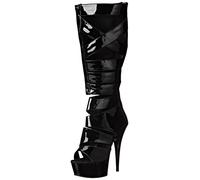 Pleaser Delight-600-49 Gladiator-Sandalen für Damen, Schwarz Stretch Patent/Schwarz, 38 EU