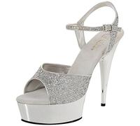 Pleaser DELIGHT-609G, Damen Offene Sandalen, Silber (SLV Multi GLTR/SLV Chrome), 38 EU (5 UK)