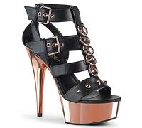pleaser DELIGHT-658 Blk Faux Leather/Rose Gold Chrome UK 10 (EU 43)