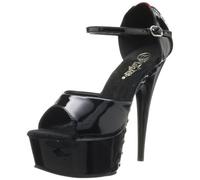 Pleaser DELIGHT-660FH, Damen Knöchelriemchen Sandalen, Schwarz (Blk-Red Pat/Blk), 40 EU (7 DDamen UK)