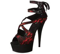 Pleaser Delight-678LC/RSA/B Plateau-Sandalen für Damen, Rot (Rot Satin/Spitze/Schwarz Matt), 42 EU