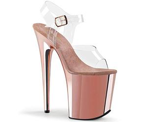 Pleaser FLAMINGO-808 Damen Plateau Sandalen, Clear/Rose Gold Chrome, Gr.- 40 EU/ Herstellergröße- 10