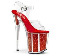 Pleaser FLAMINGO-808G, Damen Offene Sandalen, Transparent (CLR/Red Glitter), 37 EU (4 UK)