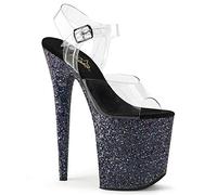 Pleaser FLAMINGO-808LG, Damen Offene Sandalen, Transparent (CLR/Blk Holo Glitter), 38 EU (5 UK)