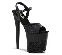 Pleaser FLAMINGO-809-2G, Damen Plateau Sandalen, Schwarz (Schwarz (Blk Gltr/Blk-Gltr)), 38 EU (5 Damen UK)