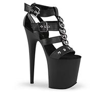 Pleaser FLAMINGO-858 Damen Extrem Plateau High Heels, Blk Faux Leather/Blk Matte, 39 EU / 9 US