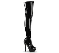 Pleaser KISS-3000, Damen Over-Knee Stiefel, Schwarz (Schwarz (Blk Str Pat/Blk)), 44 EU (11 Damen UK)