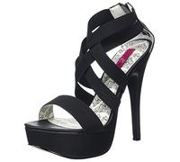 Pleaser Pink Label Damen TEEZE-47W Offene Sandalen, Schwarz (Blk Elasticated Band/Blk), 45 EU