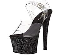 Pleaser SKY-308MG, Damen Plateau Sandalen, Schwarz (Schwarz (Clr/Blk Glitter)), 37 EU (4 Damen UK)