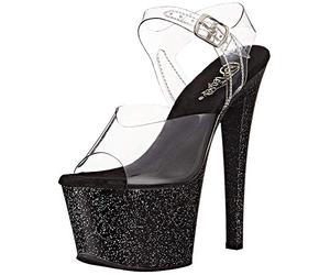 Pleaser SKY-308MG, Damen Plateau Sandalen, Schwarz (Schwarz (Clr/Blk Glitter)), 38 EU (5 Damen UK)
