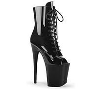 Flamingo-1021 Peeptoe Stiefel mit Stilettoabsatz und Plattform extrem hochglanz schwarz - Fetisch Exotic Dancing - (EU 37 = US 7) - Pleaser