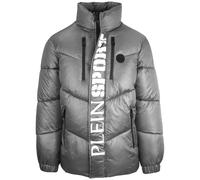 Plein Sport Bold Vertical Logo Glanzend gepolsterte graue Jacke M