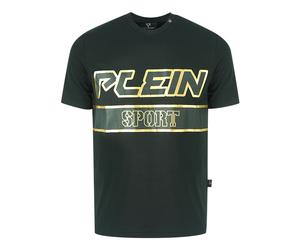Plein Sport Gold Block Logo Schwarzes T-Shirt S