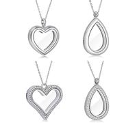 PLIGREAT 4 Styles Living Memory Floating Locket Necklace DIY Anhänger In Tropfenform Mit Herzmotiv 45cm Edelstahlkette Strass Medaillon Halskette Für Damen Zum Selbermachen von Schmuck