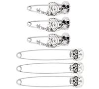 PLIGREAT 6 Stück Silberne Totenkopf Sicherheitsnadeln 2 Verschiedene Designs Gotische Schmucknadeln Robuste Sicherheitsnadel Brosche Kiltnadeln Aus Legierung Skelett Brosche Für Hemden Pullover