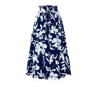 Plissee Rock Damen Lang Bohemien Druck Sommer Kleider Langer Rock Plissee Trachtenrock Faltenrock Casual Sommerrock Damen Leicht Und Luftig Strandkleid（7-Navy，L）