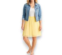 Plissee Rock Damen Midi Sommer - A-Linien Faltenrock mit Gummibund & Unterrock - Made in Italy - Knielanger Midirock (DE/NL/SE/PL, Alphanumerisch, Einheitsgröße, Regular, Regular, Gelb)