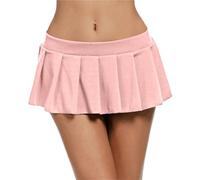 Plissee Rock Sexy Women Skirt Hot Solid Color Low Waist Ultra-Mini Skirts Ruffled Pleated(Pink,L)