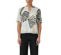 Plisseebluse S.OLIVER BLACK LABEL, Damen, Gr. 34, ecru aop, Obermaterial: 100% Polyester, bedruckt, hüftlang, Rundhals, Blusen Plisseebluse, leicht ausgestellte 3/4-Ärmel, mit Schleife am Ausschnitt (