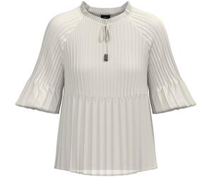 Plisseebluse S.OLIVER BLACK LABEL, Damen, Gr. 38, ecru, Obermaterial: 100% Polyester, unifarben, hüftlang, Rundhals, Blusen, leicht ausgestellte 3/4-Ärmel, mit Schleife am Ausschnitt (71012645-38) ecr