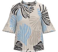 Plisseebluse S.OLIVER BLACK LABEL, Damen, Gr. 44, ecru aop, Obermaterial: 100% Polyester, bedruckt, hüftlang, Rundhals, Blusen, leicht ausgestellte 3/4-Ärmel, mit Schleife am Ausschnitt (20150825-44)