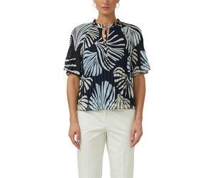 Plisseebluse S.OLIVER BLACK LABEL, Damen, Gr. 44, navy aop, Web, Obermaterial: 100% Polyester, bedruckt, hüftlang, Rundhals, Blusen, mit Plissee, bedruckte Optik, pflegeleicht, hüftlange Passform (860