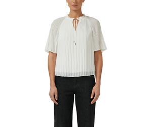 Plisseebluse S.OLIVER BLACK LABEL, Damen, Gr. 46, ecru, Web, Obermaterial: 100% Polyester, unifarben, hüftlang, Rundhals, Blusen, mit Plissee, bedruckte Optik, pflegeleicht, hüftlange Passform (710126