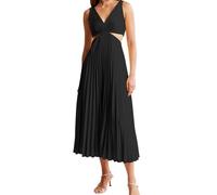 Plisseekleid Damen Sommer Elegant Sommerkleid Lang Cut Out Faltenkleid Träger Festlich Kleid A Linie Cocktailkleid Hochzeitsgast Kleider V Ausschnitt Rückenfrei Maxi Ballkleider Frauen Party