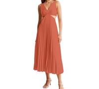 Plisseekleid Damen Sommer Elegant Sommerkleid Lang Cut Out Faltenkleid Träger Festlich Kleid A Linie Cocktailkleid Hochzeitsgast Kleider V Ausschnitt Rückenfrei Maxi Ballkleider Frauen Party