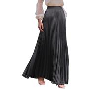 Plisseerock Damen Lang A Linie Satin Rock Damen Elegant Festlich Hochzeit Faltenrock Maxi mit Gummizug Langer Röcke Sommer Plissee Maxirock Skirt Long Sommerrock Leicht und Luftig Damenrock
