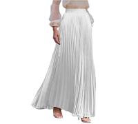 Plisseerock Damen Lang A Linie Satin Rock Damen Elegant Festlich Hochzeit Faltenrock Maxi mit Gummizug Langer Röcke Sommer Plissee Maxirock Skirt Long Sommerrock Leicht und Luftig Damenrock