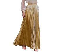 Plisseerock Damen Lang A Linie Satin Rock Damen Elegant Festlich Hochzeit Faltenrock Maxi mit Gummizug Langer Röcke Sommer Plissee Maxirock Skirt Long Sommerrock Leicht und Luftig Damenrock