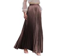 Plisseerock Damen Lang A Linie Satin Rock Damen Elegant Festlich Hochzeit Faltenrock Maxi mit Gummizug Langer Röcke Sommer Plissee Maxirock Skirt Long Sommerrock Leicht und Luftig Damenrock