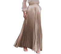 Plisseerock Damen Lang A Linie Satin Rock Damen Elegant Festlich Hochzeit Faltenrock Maxi mit Gummizug Langer Röcke Sommer Plissee Maxirock Skirt Long Sommerrock Leicht und Luftig Damenrock
