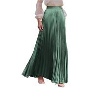 Plisseerock Damen Lang A Linie Satin Rock Damen Elegant Festlich Hochzeit Faltenrock Maxi mit Gummizug Langer Röcke Sommer Plissee Maxirock Skirt Long Sommerrock Leicht und Luftig Damenrock