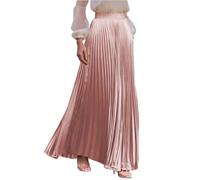 Plisseerock Damen Lang A Linie Satin Rock Damen Elegant Festlich Hochzeit Faltenrock Maxi mit Gummizug Langer Röcke Sommer Plissee Maxirock Skirt Long Sommerrock Leicht und Luftig Damenrock