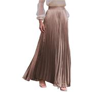 Plisseerock Damen Lang A Linie Satin Rock Damen Elegant Festlich Hochzeit Faltenrock Maxi mit Gummizug Langer Röcke Sommer Plissee Maxirock Skirt Long Sommerrock Leicht und Luftig Damenrock