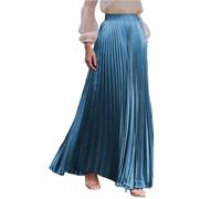 Plisseerock Damen Lang A Linie Satin Rock Damen Elegant Festlich Hochzeit Faltenrock Maxi mit Gummizug Langer Röcke Sommer Plissee Maxirock Skirt Long Sommerrock Leicht und Luftig Damenrock