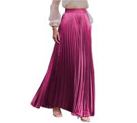 Plisseerock Damen Lang A Linie Satin Rock Damen Elegant Festlich Hochzeit Faltenrock Maxi mit Gummizug Langer Röcke Sommer Plissee Maxirock Skirt Long Sommerrock Leicht und Luftig Damenrock