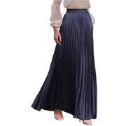 Plisseerock Damen Lang A Linie Satin Rock Damen Elegant Festlich Hochzeit Faltenrock Maxi mit Gummizug Langer Röcke Sommer Plissee Maxirock Skirt Long Sommerrock Leicht und Luftig Damenrock